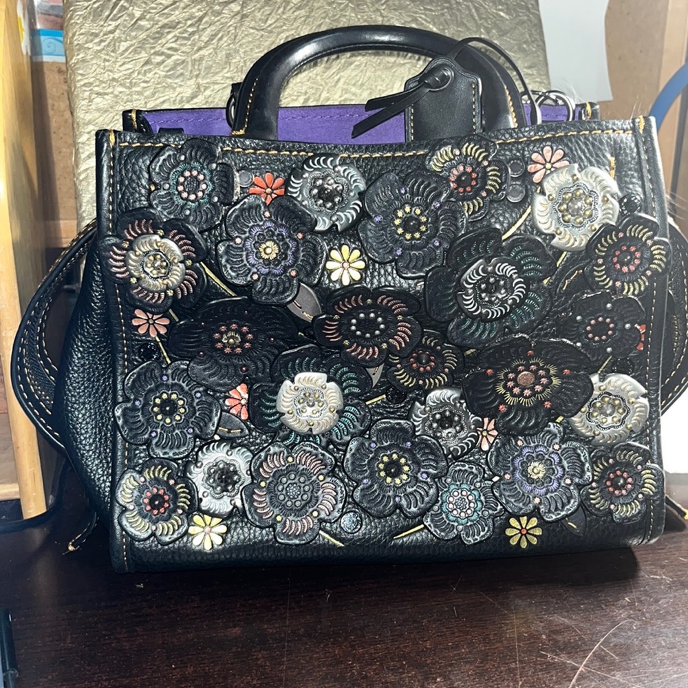 Brand New RARE Coach Rogue 25 With Tea Roses with Oxblood Handles